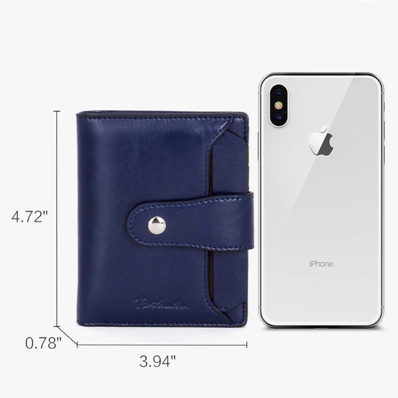 Bostanten Navy Blue Wallet Small Bifold Credit Card Slots Zipper Coin & Billfold - Picture 5 of 5